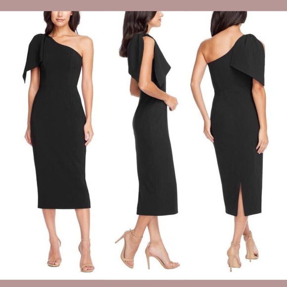 NEW Dress The Population [ Large ]‎ Tiffany One Shoulder Midi Dress in Black - Picture 1 of 15